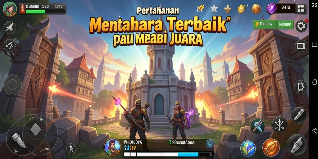 Tampilan gameplay Tower Defense 34R dengan menara dan strategi pertahanan.
