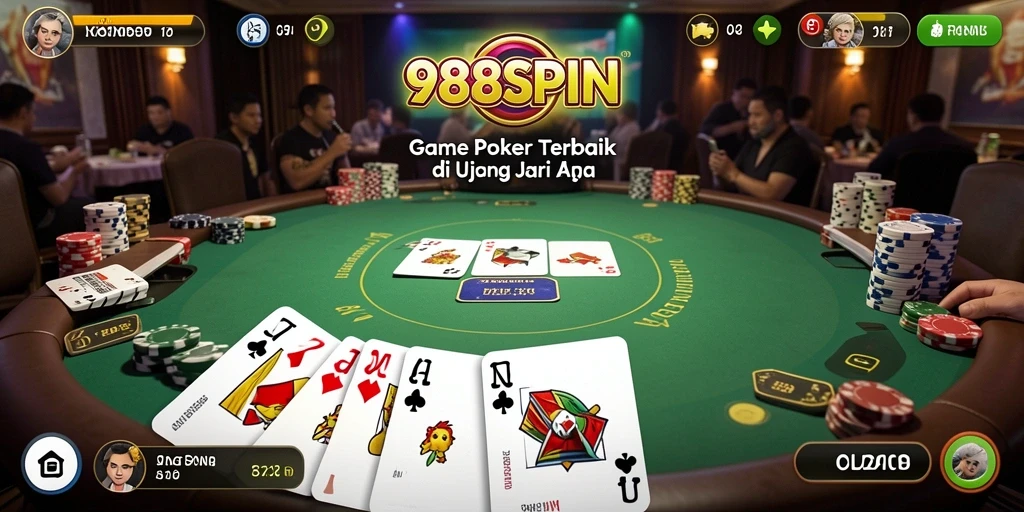 Screenshot 988SPIN menunjukkan momen seru dalam permainan Poker.