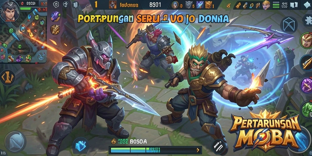 Screenshot gameplay BOSS01 menampilkan pertempuran tim yang mendebarkan.