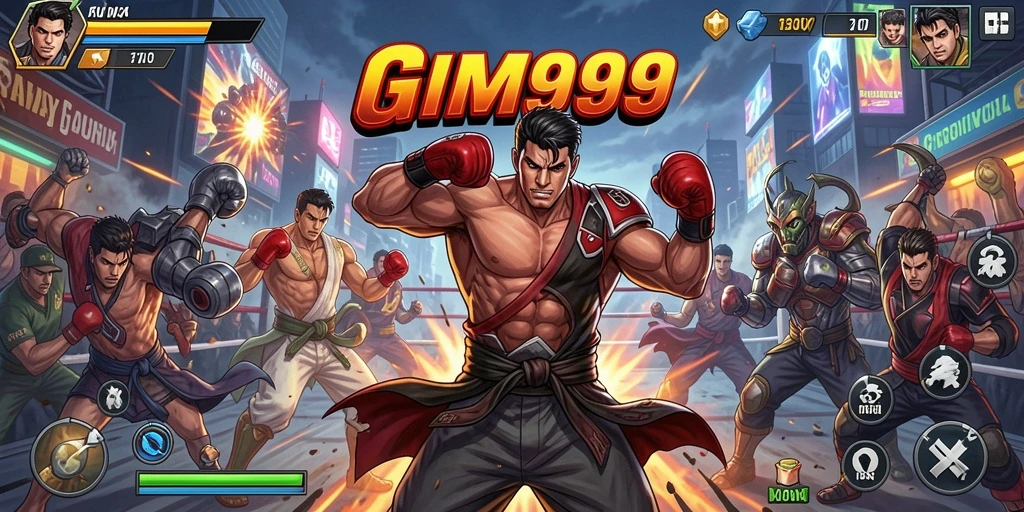 Tampilan gameplay GIM999 yang mendebarkan dan penuh aksi dalam genre Fighting.