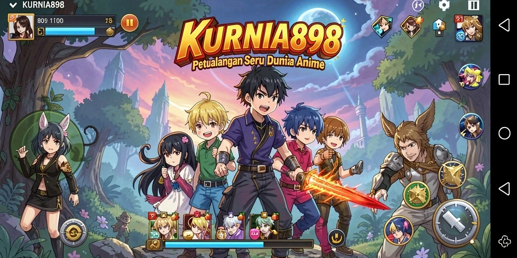 Tangkapan layar gameplay KURNIA898 dengan karakter anime unik.