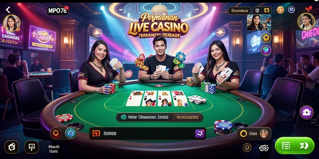 Tampilan menawan dari gameplay Live Casino MPO76 dengan dealer profesional.