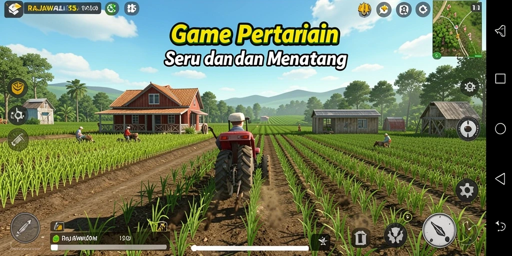 Screenshot gameplay RAJAWALI55 menampilkan aktivitas bertani yang menyenangkan.