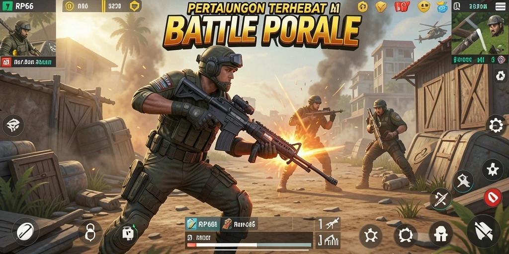 Screenshot RP66 menampilkan aksi seru dalam pertarungan Battle Royale.
