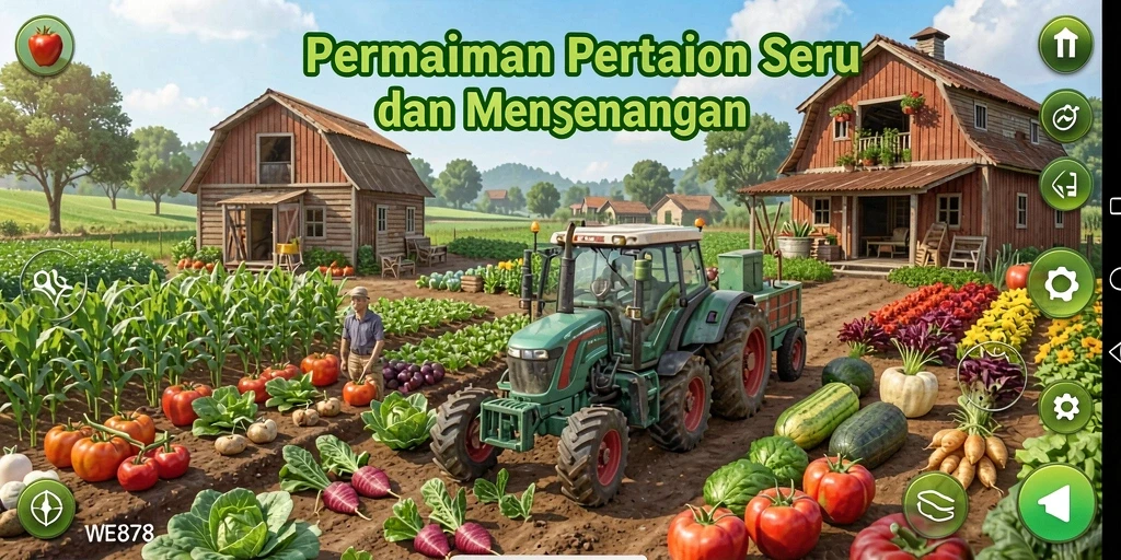 Tampilan gameplay WE878 yang menampilkan aktivitas pertanian yang seru.